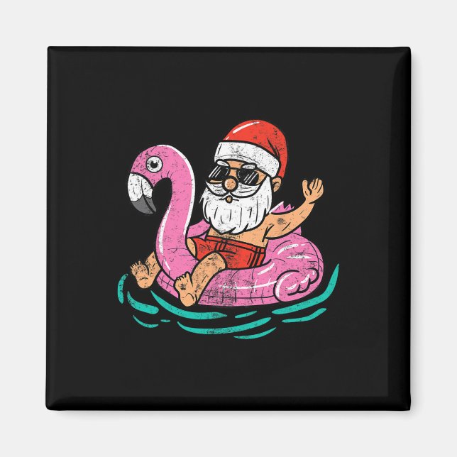 Aimant Père Noël Flamant rose Floatie Funny Noël En Juill (Devant)