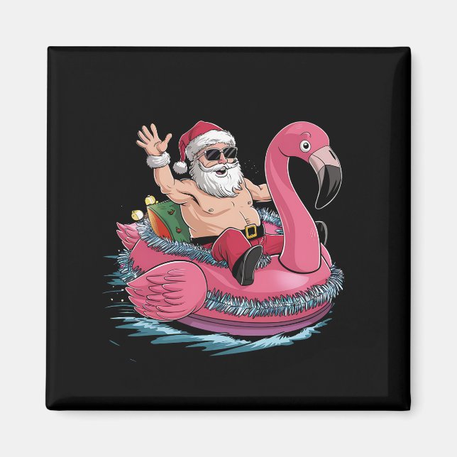 Aimant Père Noël Flamant rose Floatie Noël En Juillet Été (Devant)