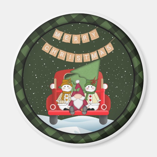 Aimant Père Noël Gnome et Snowmen (Devant)