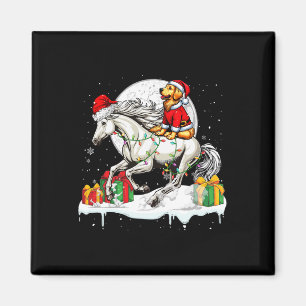 Aimant Père Noël Golden Retriever équitation Cheval Noël