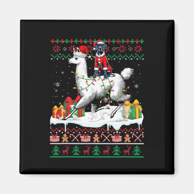 Aimant Père Noël Great Dane Riding Llama Sweater Lo (Devant)