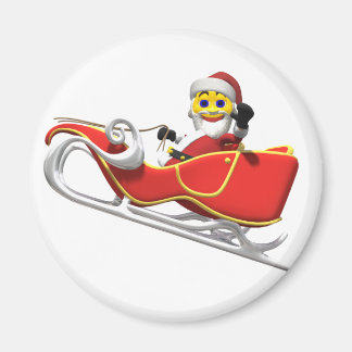 Aimant Père Noël jaune dans sa traîneau de Noël