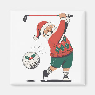 Aimant Père Noël Jouer Golf Joueur de Noël