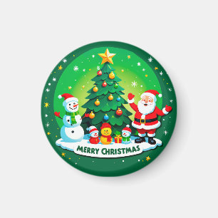 Aimant Père Noël joyeux avec bonhomme de neige