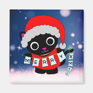 Aimant Père Noël Kitty Chat Saison Salutation joyeuse fêt