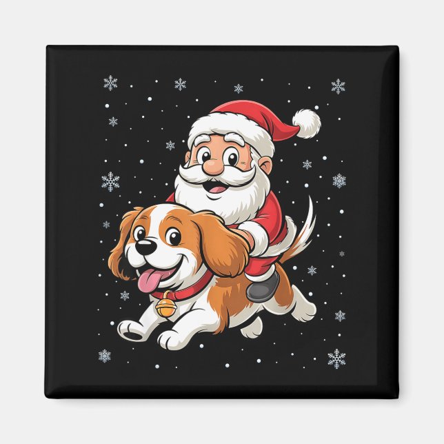 Aimant Père Noël montant un Cavalier King Charles Spaniel (Devant)