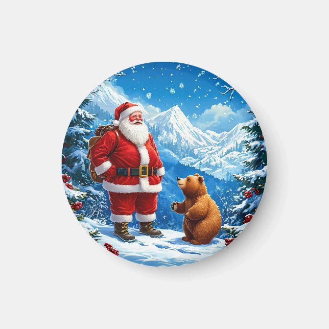 Aimant Père Noël rencontre un ours amical dans la montagn (Devant)