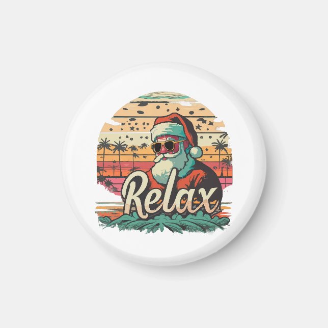 Aimant Père Noël Rétro avec un titre Relax (Devant)