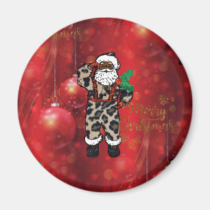 Aimant père Noël rouge léopard
