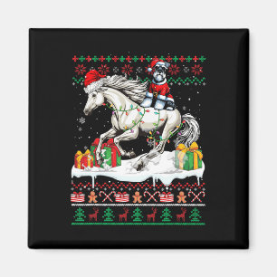 Aimant Père Noël Schnauzer équitation Cheval Noël Sweater