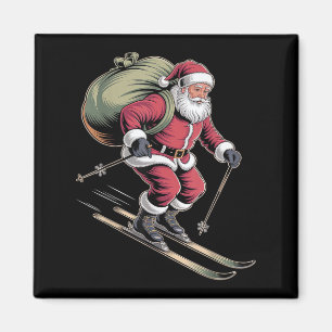 Aimant Père Noël skiant des pentes enneigées