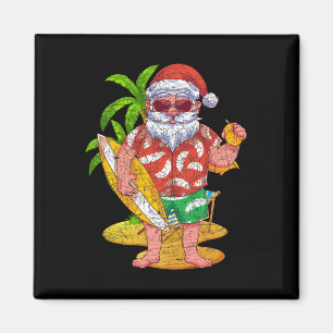Aimant Père Noël surfeur tropical Hawaii Noël d'été