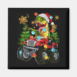 Aimant Père Noël T-rex dans un camion monstre avec des ar