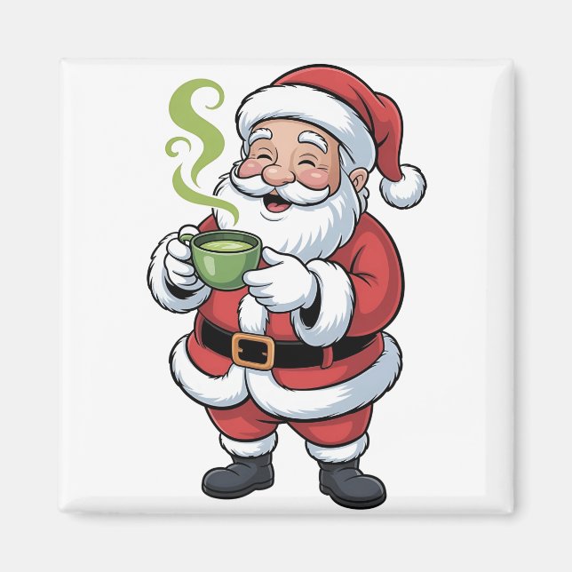 Aimant Père Noël tenant Matcha Boire Noël (Devant)