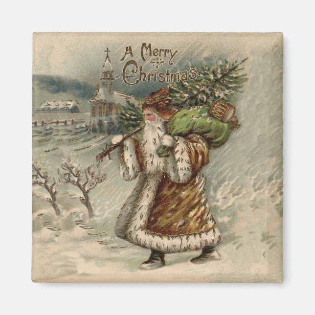 Aimant Père Noël victorien avec arbre de Noël (Devant)
