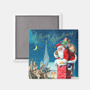 Aimant Père Noël victorien de Noël vintage sur une chemin