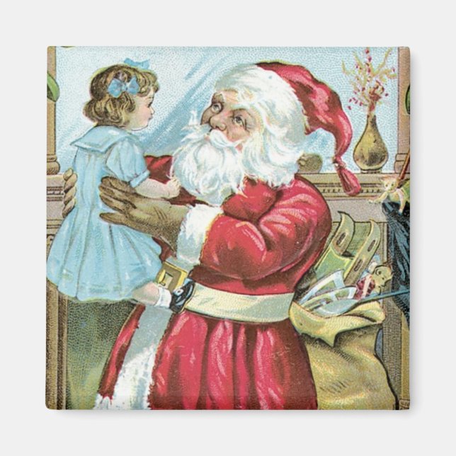 Aimant Père Noël vintage avec enfant (Devant)