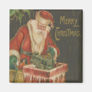 Aimant Père Noël vintage descendant la cheminée 2