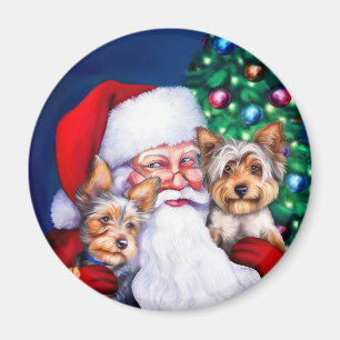 Aimant Père Noël Yorkies à Noël