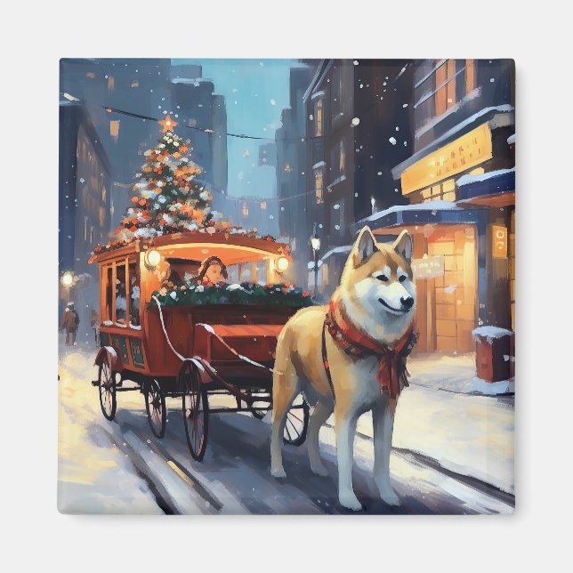 Aimant Période de fêtes d'Akita de Noël (Devant)
