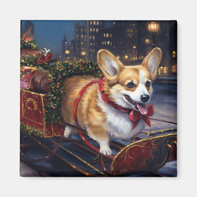 Aimant Période festive de Noël Corgi (Devant)