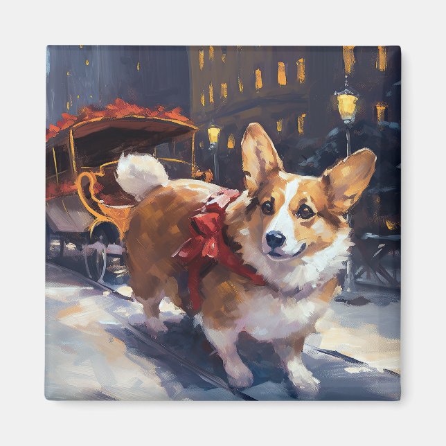 Aimant Période festive de Noël Corgi (Devant)