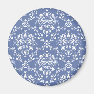 Aimant Périwinkle bleu et blanc Damas