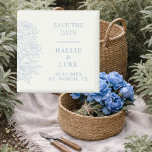 Aimant Periwinkle Blue Peony Line Art Wedding Save Date<br><div class="desc">Blue Peonies Wedding Save the Date.  Formal Invitation to Follow on the back.  Simple.  Modern.  Periwinkle blue peonies line art.  Blue Wedding.  Periwinkle Wedding.  Magnet.</div>