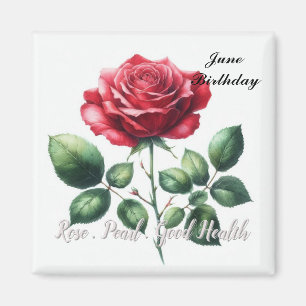 Aimant Perle et rose rouge de naissance de juin