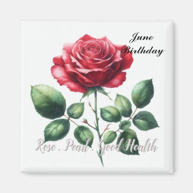 Aimant Perle et rose rouge de naissance de juin  (Devant)