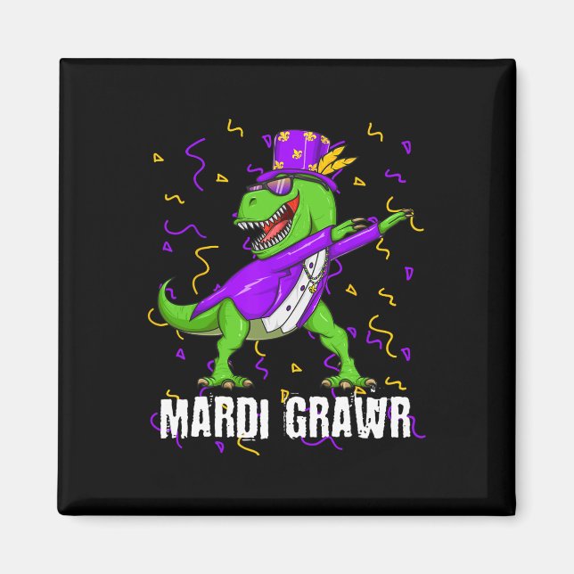 Aimant Perle Mardi Gras Dabbing T Rex Dinosaur Mardi Graw (Devant)