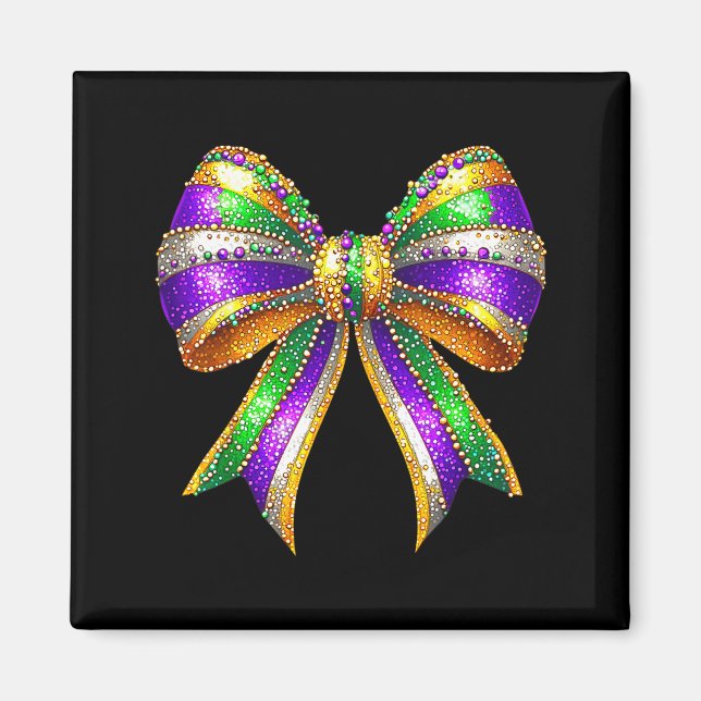 Aimant Perles de Mardi Gras Conception de Nœud Coquette (Devant)