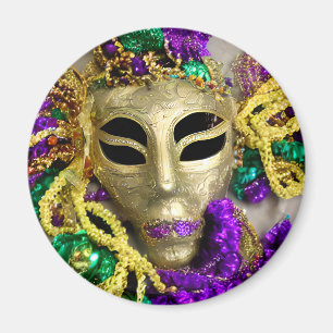 Aimant Perles violettes et or Masquerade Masque Mardi Gra
