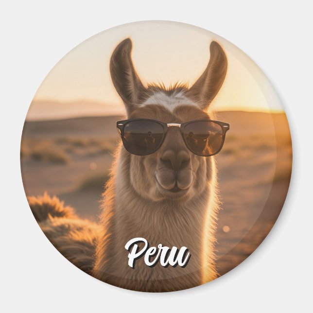 Aimant Pérou Llama en lunettes de soleil (Devant)