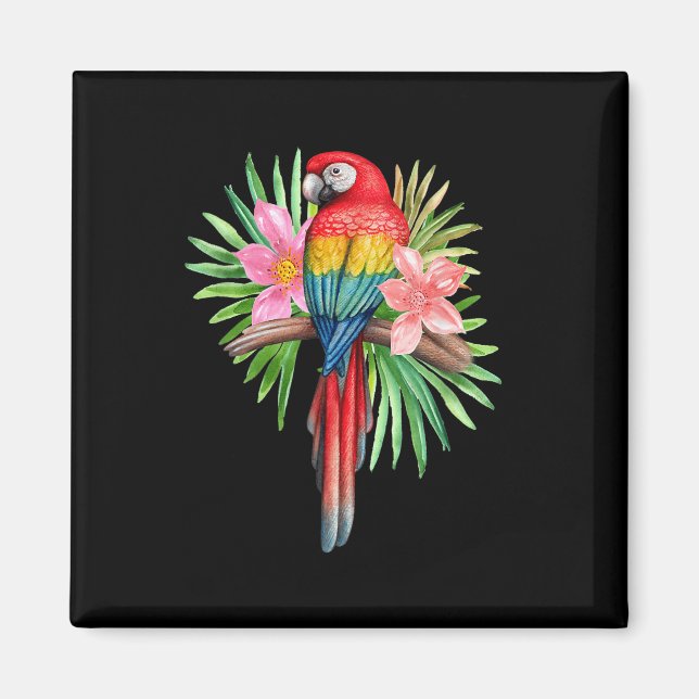Aimant Perroquet dans les fleurs tropicales Été Plage Fêt (Devant)
