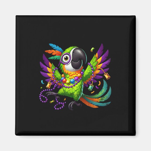 Aimant Perroquet Mardi Gras - Oiseau de Fête Joyeux  (Devant)
