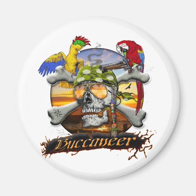 Aimant Perroquets de pirates Crâne et os croisés (Devant)
