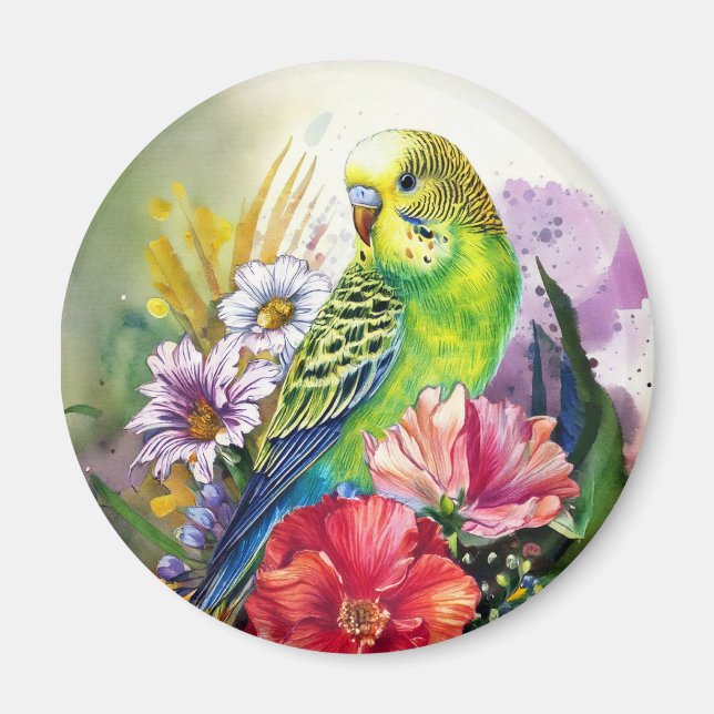 Aimant Perruche et fleurs (Devant)