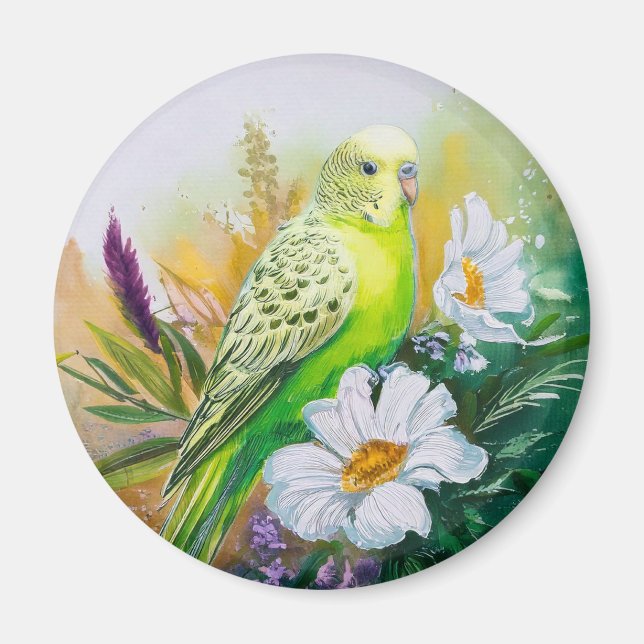 Aimant Perruche et fleurs (Devant)