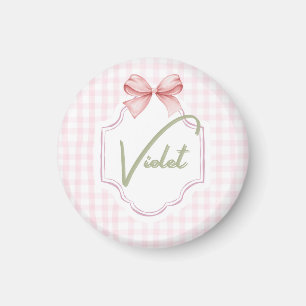 Aimant Personalisé Violet Baby Girl Nursery Bow&En vichy