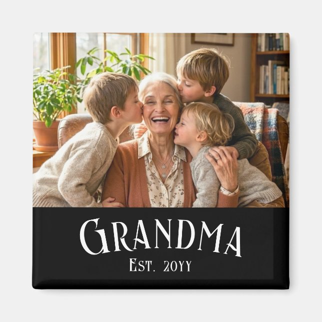 Aimant Personalize Name Grandma Est Year Photo Gift (Devant)