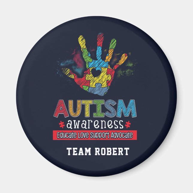 Aimant Personalized Autism Awareness Educate Advocate (Devant)