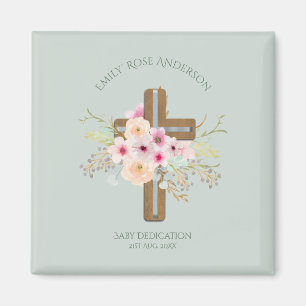 Aimant Personalized BABY Dedication Floral Cross