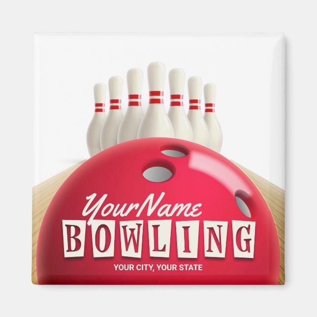 Aimant Personalized Bowling Ball Lanes Pins Retro League (Devant)
