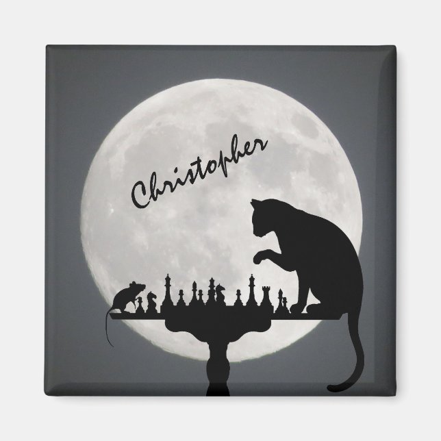 Aimant Personalized Chess Full Moon Cat and Mouse Game (Devant)