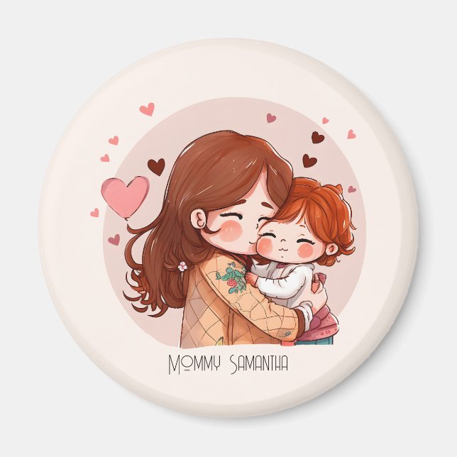 Aimant Personalized Cute Red Haired Mother and Daughter (Devant)