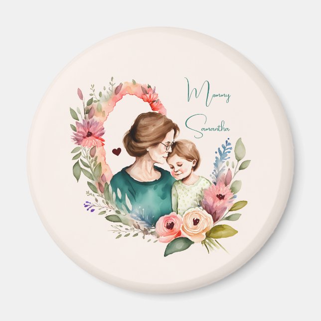 Aimant Personalized Floral Mother and Daughter Son (Devant)