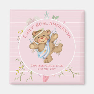 Aimant Personalized Girls BAPTISM - Pink Angel Teddybear
