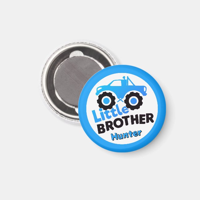 Aimant Personalized Little Brother Monster Truck Blue (Recto/Verso)