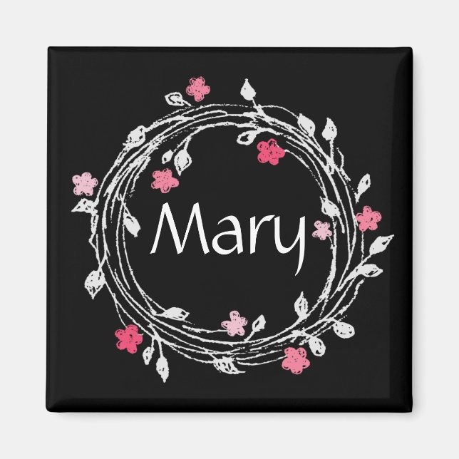 Aimant Personalized Monogram Black & White Floral Wreath (Devant)
